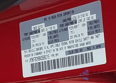 2022 Mazda Cx-5 2.5 S Preferred z USA, uszkodzony, nr VIN JM3KFBCM9N0585015